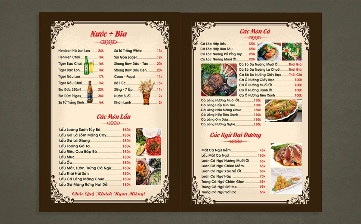 Thiết kế menu quán nhậu đẹp