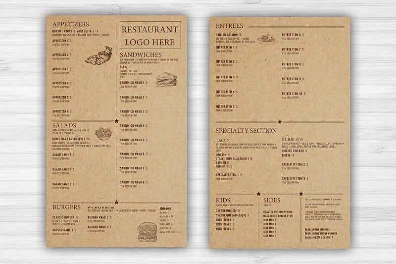 In menu giấy kraft bồi bìa cứng