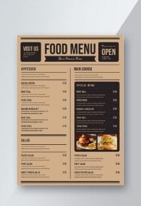 Mẫu in menu giấy kraft đẹp