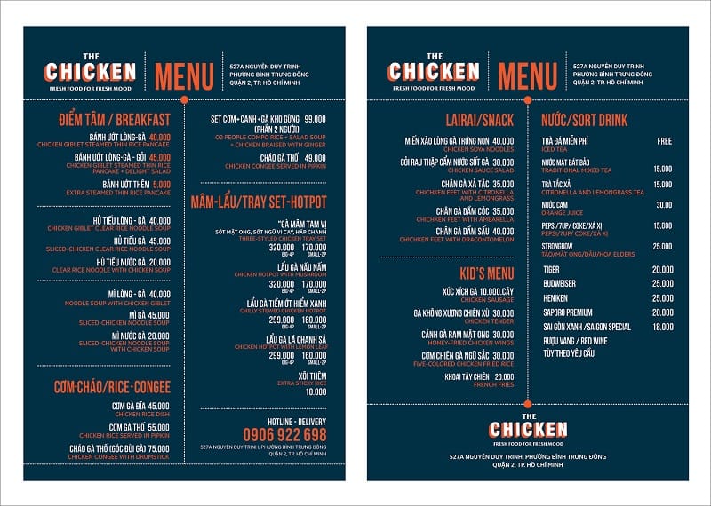 Mẫu in menu song ngữ đẹp