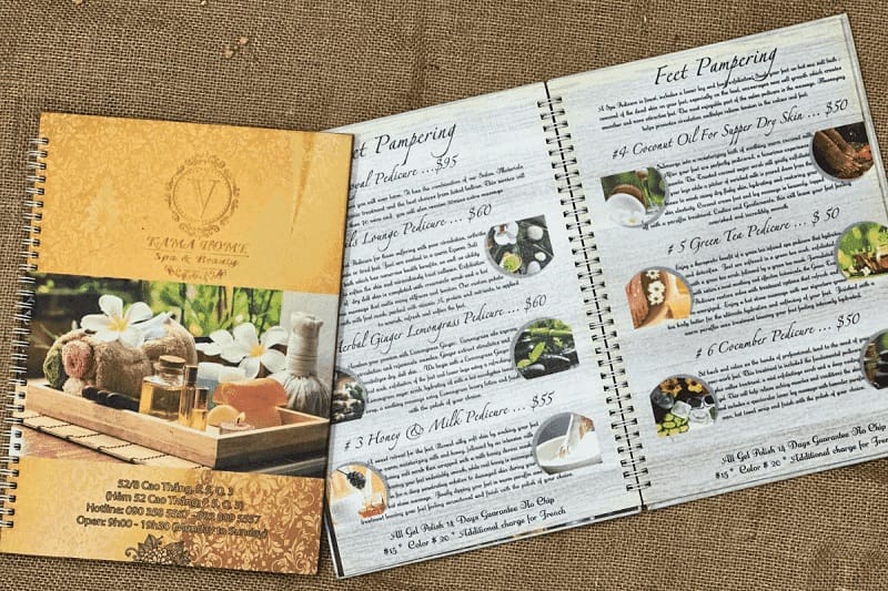 Menu giấy đóng lò xo đẹp, bảng giá in menu